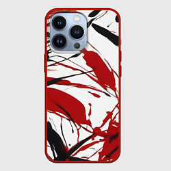 Чехол iPhone 13 Pro Чёрные и красные брызги на белом фоне