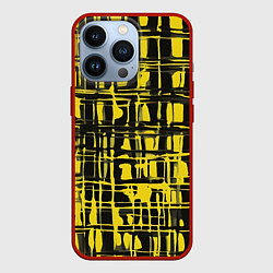 Чехол для iPhone 13 Pro Смазанная краска чёрная и жёлтая, цвет: 3D-красный