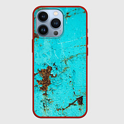 Чехол для iPhone 13 Pro Текстура бирюзового металла со ржавчиной, цвет: 3D-красный