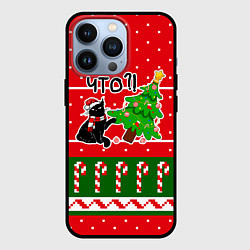 Чехол для iPhone 13 Pro Вредный котик роняет новогоднюю ёлку, цвет: 3D-черный