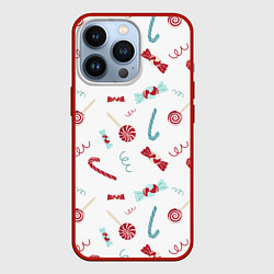 Чехол для iPhone 13 Pro Новогодние конфетки и подарки, цвет: 3D-красный