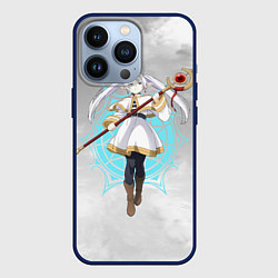 Чехол для iPhone 13 Pro Фрирен провожающая в последний путь - чб, цвет: 3D-тёмно-синий