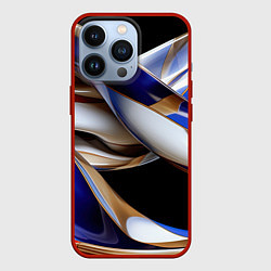 Чехол для iPhone 13 Pro Синие и белые волны абстракт, цвет: 3D-красный