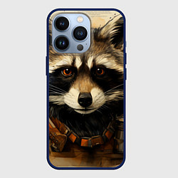 Чехол для iPhone 13 Pro Енот в стиле диаграмм Давинчи, цвет: 3D-тёмно-синий