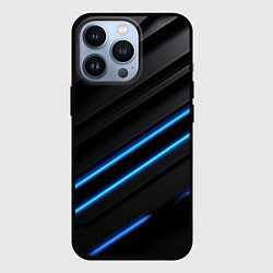 Чехол для iPhone 13 Pro Синие неоновые линии на черном, цвет: 3D-черный