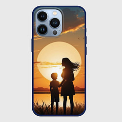 Чехол для iPhone 13 Pro Мать и дитя на закате, цвет: 3D-тёмно-синий