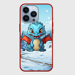 Чехол для iPhone 13 Pro Дракон на зимнем заснеженном фоне, цвет: 3D-красный