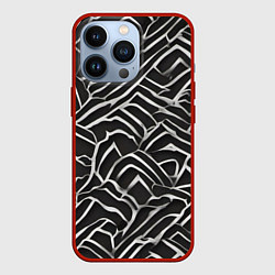 Чехол для iPhone 13 Pro Абстракция черное серебро, цвет: 3D-красный