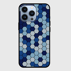 Чехол для iPhone 13 Pro Камуфляж гексагон синий, цвет: 3D-черный