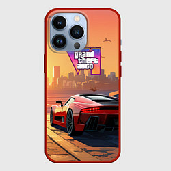 Чехол для iPhone 13 Pro GTA 6 авто вид сзади, цвет: 3D-красный