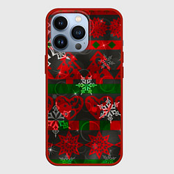 Чехол для iPhone 13 Pro Рождественские узоры ёлки и снежинки, цвет: 3D-красный