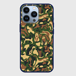 Чехол для iPhone 13 Pro Коты и кошки - камуфляж, цвет: 3D-тёмно-синий