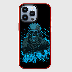 Чехол iPhone 13 Pro Синий скелет на чёрном фоне