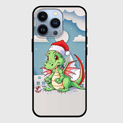 Чехол для iPhone 13 Pro Милый маленький новогодний дракон в новогодней шап, цвет: 3D-черный