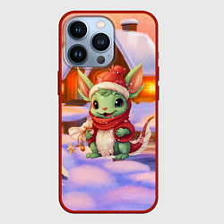 Чехол для iPhone 13 Pro Милый маленький дракон у рождественского домика, цвет: 3D-красный