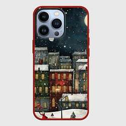 Чехол для iPhone 13 Pro Новогодний рисованный город, цвет: 3D-красный