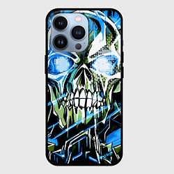Чехол для iPhone 13 Pro Синий адский череп, цвет: 3D-черный