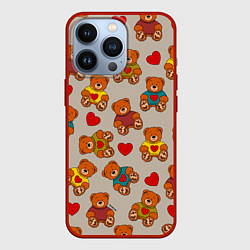 Чехол для iPhone 13 Pro Мишки в свитерах и сердечки, цвет: 3D-красный