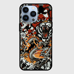 Чехол для iPhone 13 Pro Самурай дракон и тигр, цвет: 3D-черный