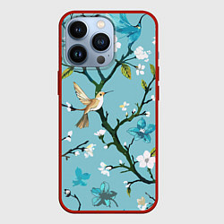 Чехол для iPhone 13 Pro Колибри ветка цветущего сада, цвет: 3D-красный