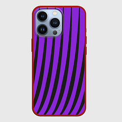 Чехол для iPhone 13 Pro Неоновый фиолетовый полосатый, цвет: 3D-красный