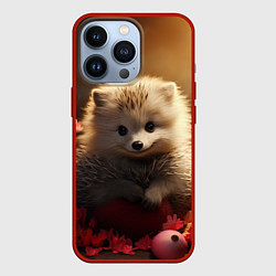 Чехол для iPhone 13 Pro Милый ежик в цветах, цвет: 3D-красный