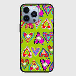 Чехол для iPhone 13 Pro Разноцветные сердца в мексиканском стиле, цвет: 3D-черный