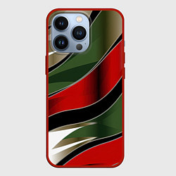 Чехол для iPhone 13 Pro Красные зеленые белые полосы абстракции, цвет: 3D-красный