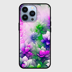Чехол для iPhone 13 Pro Паттерн цветов, цвет: 3D-черный
