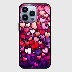 Чехол для iPhone 13 Pro Множество сердец, цвет: 3D-черный
