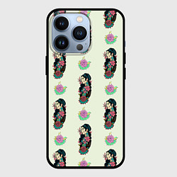Чехол для iPhone 13 Pro Девушка и цветок, цвет: 3D-черный