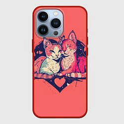 Чехол для iPhone 13 Pro Влюбленные коты в виде сердца, цвет: 3D-красный