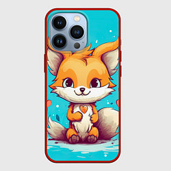 Чехол для iPhone 13 Pro Лисенок и сердечки, цвет: 3D-красный