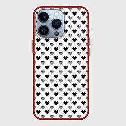 Чехол для iPhone 13 Pro Черно-белые сердечки, цвет: 3D-красный