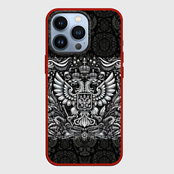Чехол для iPhone 13 Pro Белый герб России, цвет: 3D-красный
