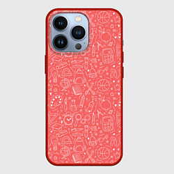 Чехол iPhone 13 Pro Школьный розовый паттерн