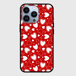 Чехол для iPhone 13 Pro Белые сердечки на красном фоне, цвет: 3D-черный
