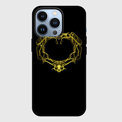 Чехол для iPhone 13 Pro Сердце желтыми энергетическими линиями на черном, цвет: 3D-черный