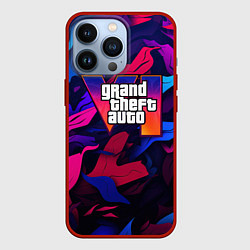 Чехол для iPhone 13 Pro Gta лого камуфляж яркие листья, цвет: 3D-красный