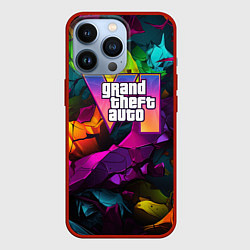 Чехол для iPhone 13 Pro Gta лого камуфляж яркий неоновый, цвет: 3D-красный