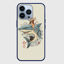 Чехол для iPhone 13 Pro Кот якудза верхом на акуле, цвет: 3D-тёмно-синий