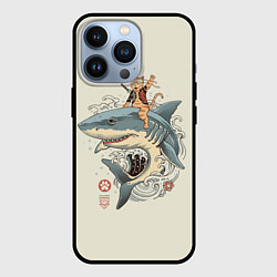 Чехол для iPhone 13 Pro Кот якудза верхом на акуле, цвет: 3D-черный