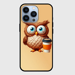 Чехол для iPhone 13 Pro Растрепанная сова со стаканчиком кофе, цвет: 3D-черный