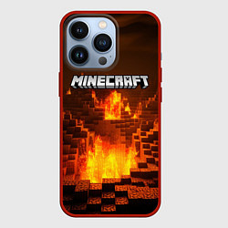 Чехол iPhone 13 Pro Огненный minecraft логотип
