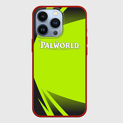 Чехол iPhone 13 Pro Palworld лого на зеленом ярком фоне