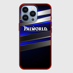 Чехол iPhone 13 Pro Palworld logo синие и серебристые полосы