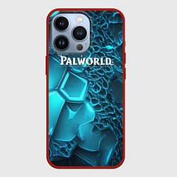 Чехол iPhone 13 Pro Palworld логотип на ярких синих неоновых плитах