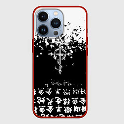 Чехол для iPhone 13 Pro Fullmetal Alchemist текстура иероглифы, цвет: 3D-красный