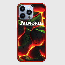 Чехол для iPhone 13 Pro Palworld логотип на зеленой абстракции фон, цвет: 3D-красный