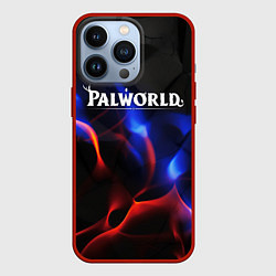 Чехол iPhone 13 Pro Palworld логотип на черном и фиолетовом абстракте